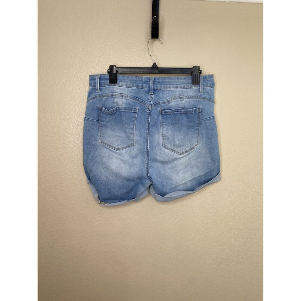 Wax Jean Womens Denim blue Shorts 2xl cotton button cutoff bermuda‎ cuffed - Picture 4 of 7